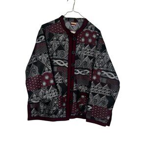 Mandarin Tapestry Floral Jacket Gray XL Gobelin Geometric Artsy Patchwork Chic